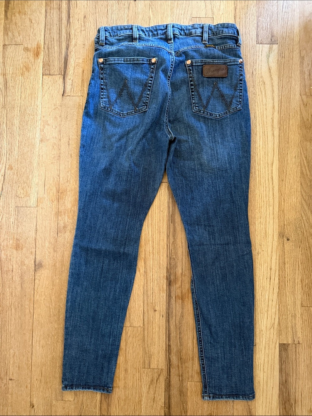 Wrangler High Rise Skinny Jeans Medium Wash Blue Denim